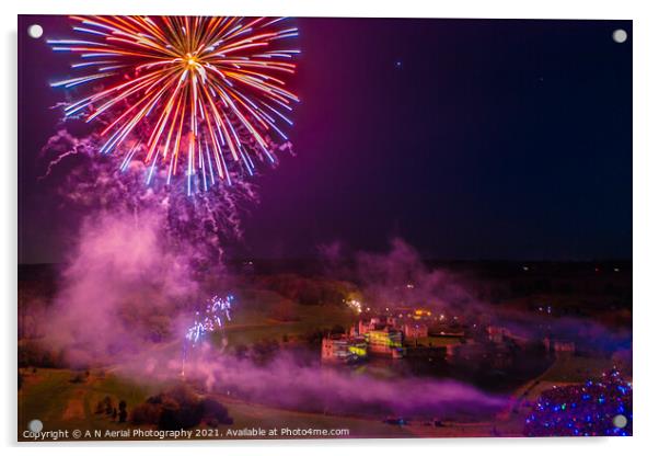 Leeds Castle fireworks 2021 Acrylic by A N Aerial Photography