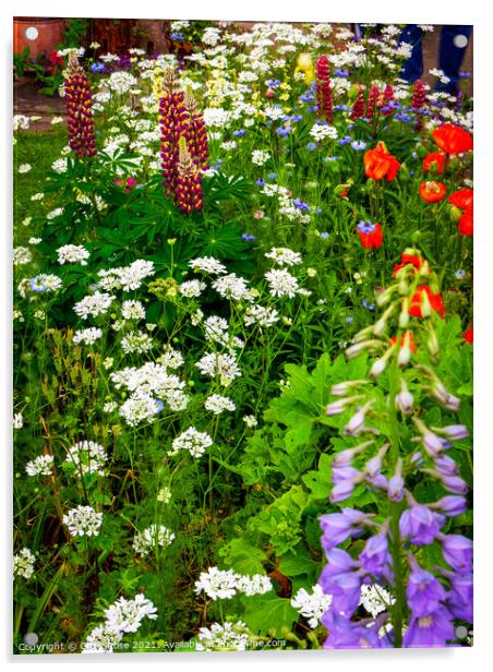 Summer UK cottage garden border Acrylic by Chris Rose
