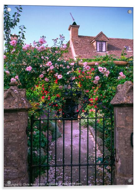 UK, Cotswolds, Bisley, pretty cottage and garden gate Acrylic by Chris Rose