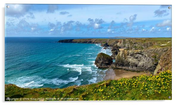 Bedruthan Steps cliffs, Cornwall Acrylic by Chris Rose
