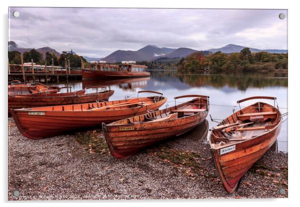 Serene Boats on Derwent Water Acrylic by Steven Nokes
