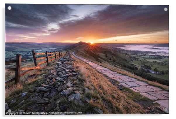 Majestic Sunrise over Misty Mam Tor Acrylic by Steven Nokes