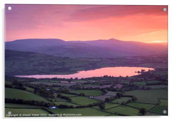 Majestic Sunset over Llangorse Lake and Pen Y Fan Acrylic by Steven Nokes