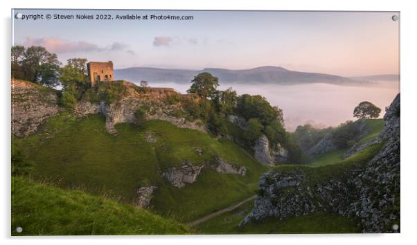 Misty Morning at Peveril Castle Acrylic by Steven Nokes