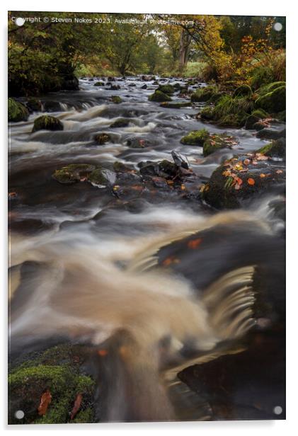 Tranquil River Cascades in Staffordshire Acrylic by Steven Nokes