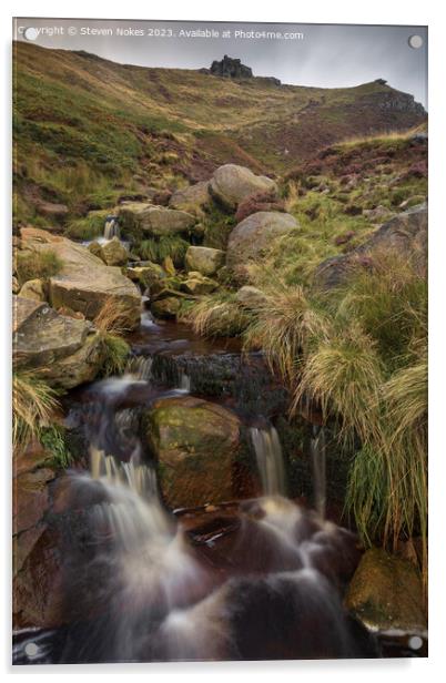 Majestic Crowden Clough Waterfall Acrylic by Steven Nokes