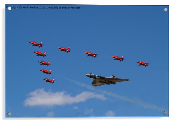 Vulcan XH558 flypast with the Red Arrows Acrylic by Mark Rosher