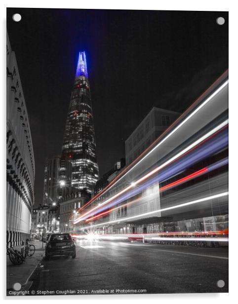 Colour Splash bus trail in front of The Shard Acrylic by Stephen Coughlan