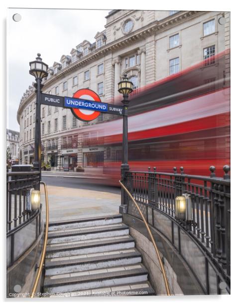 Piccadilly Bus Whoosh Acrylic by Stephen Coughlan