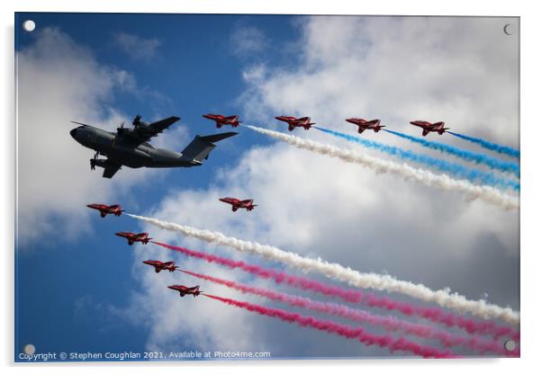 Airbus A400M & RAF Red Arrows Acrylic by Stephen Coughlan