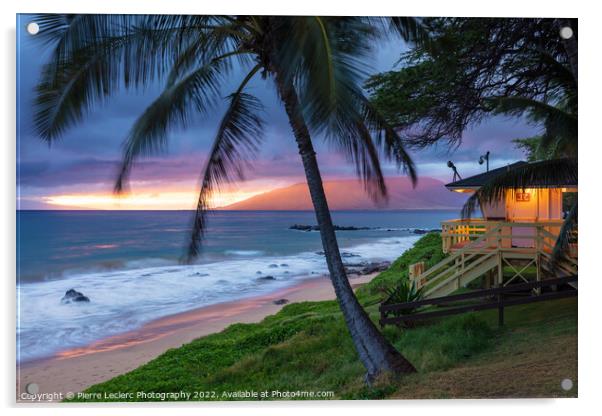 Kamaole Beach 3 Sunset Maui.  Acrylic by Pierre Leclerc Photography