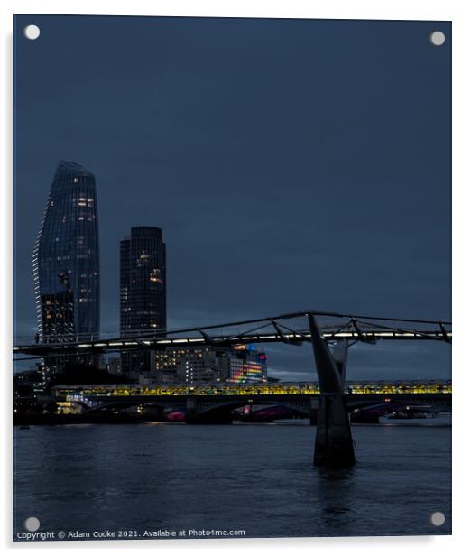 Millenium Bridge | London By Night | Pride Acrylic by Adam Cooke