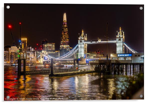 Tower Bridge & Shard at Night Acrylic by Adam Cooke