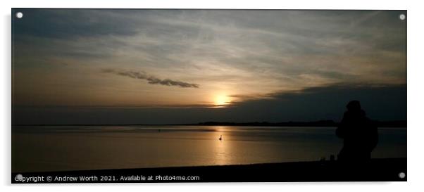 Sunset over Caernarfon bay Acrylic by Andrew Worth