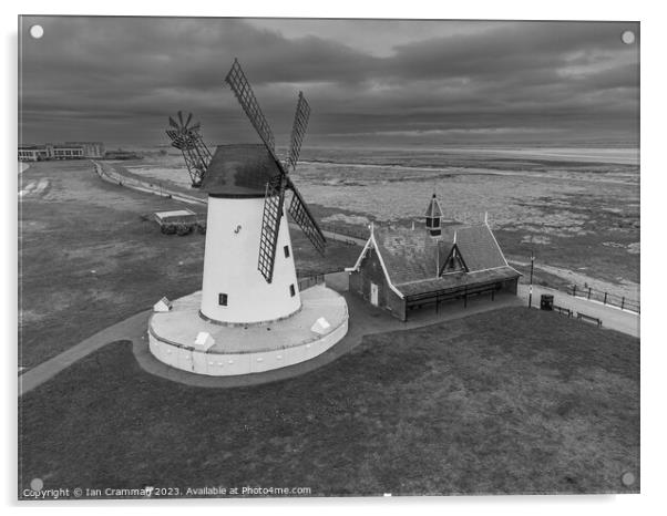 Monochrome Lytham windmill on a cloudy day  Acrylic by Ian Cramman