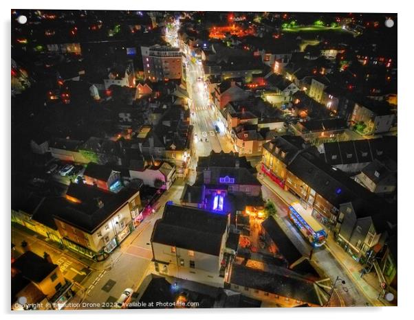 Whitstable High Street at night Acrylic by Evolution Drone