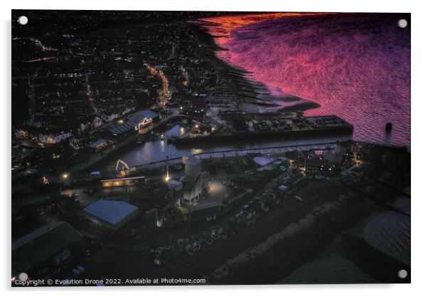 Dark sunset Whitstable Harbour Acrylic by Evolution Drone