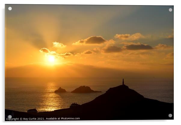 Cape Cornwall Sunset Acrylic by Roy Curtis