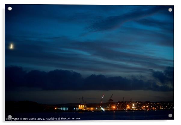 Moon over Falmouth Docks Acrylic by Roy Curtis