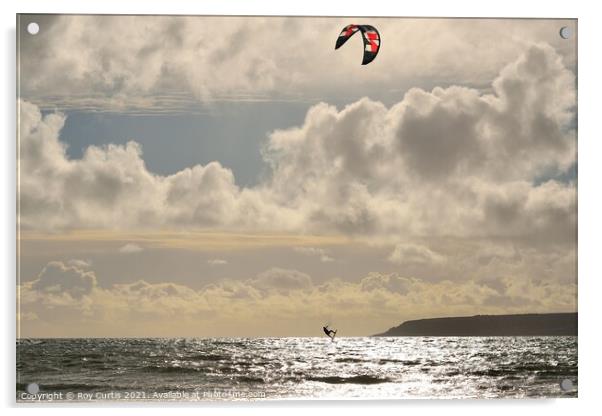 Airborne Kite Surfer Acrylic by Roy Curtis