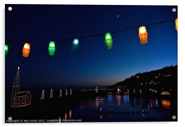Mousehole Christmas Lights.  Acrylic by Roy Curtis