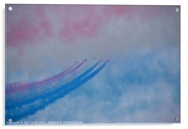 Red Arrows Heading Back Into the Smoke Acrylic by Roy Curtis