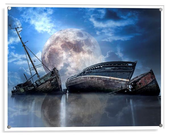 Boat Wrecks at Pinmill Suffolk Acrylic by johnny weaver