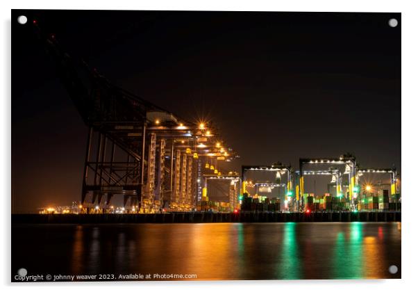 Felixstowe Docks by Night  Acrylic by johnny weaver