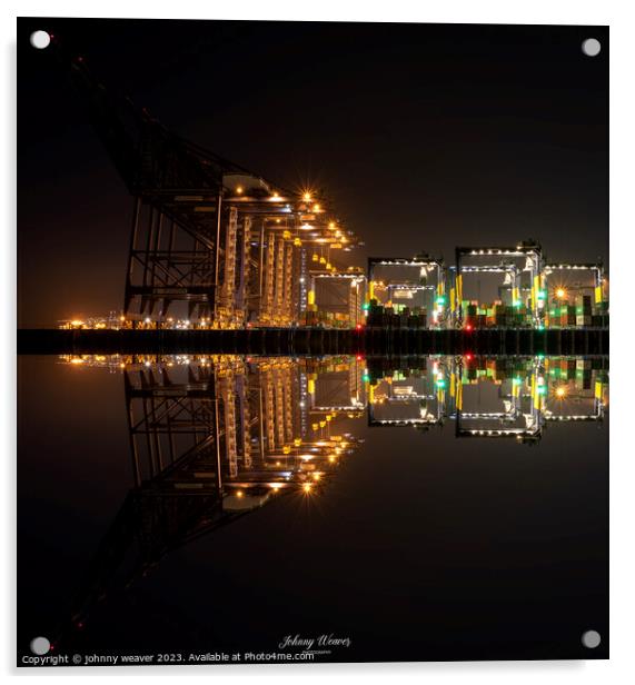 Felixstowe Docks by Night  Acrylic by johnny weaver