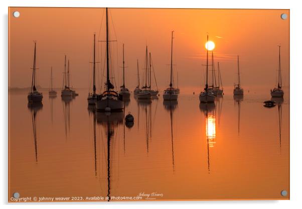 Golden Sunrise Boats River Crouch Essex Acrylic by johnny weaver