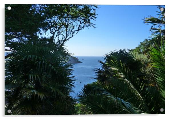 View from Lamorran House,Tropical Gardens, St Mawe Acrylic by Peter Hodgson