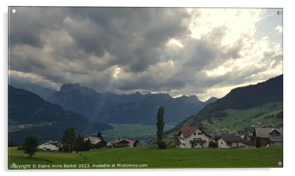 Sunlit Sky over the Swiss Alps Acrylic by Elaine Anne Baxter