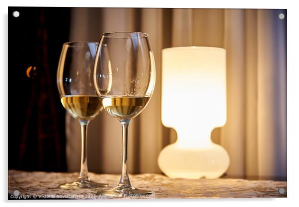 Two glasses of white wine Acrylic by Viktoriia Novokhatska
