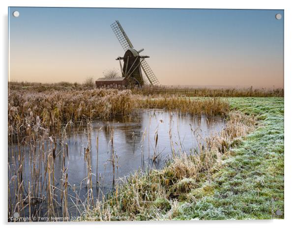 The Frozen Charm of Herringfleet Mill Acrylic by Terry Newman