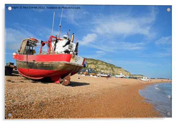 Boat on beach at Hastings Acrylic by Paul Daniell