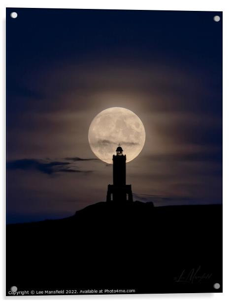 Full Moon Darwen Tower Lancashire Night Acrylic by Lee Mansfield