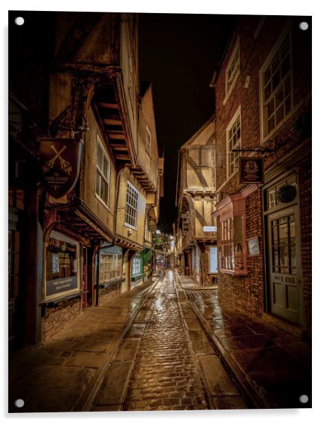 Shambles - York - Night Acrylic by Lee Mansfield
