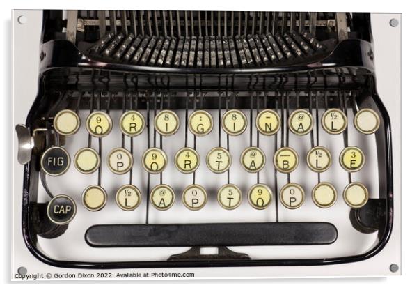 Typewriter keys rearranged to say 'Original Portable Laptop' Acrylic by Gordon Dixon