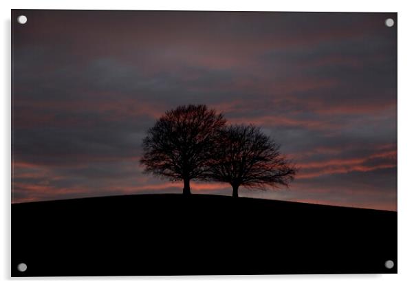Nightfall over Spir Hill in Somerset Acrylic by Gordon Dixon