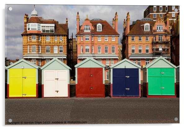 Five coloured beach huts on the Brighton seafront Acrylic by Gordon Dixon