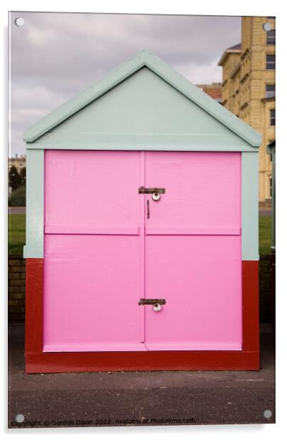 Pink painted door of a beach hut on the esplanade, Brighton and Hove Acrylic by Gordon Dixon