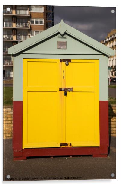 Yellow door of a beach hut on the esplanade, Brighton and Hove Acrylic by Gordon Dixon