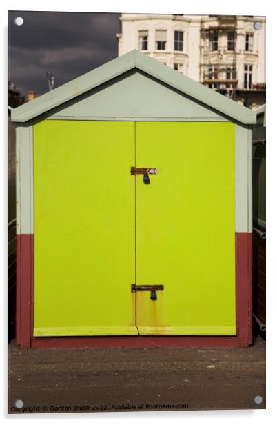 Lime green door of a sea front beach hut, Brighton and Hove Acrylic by Gordon Dixon
