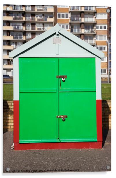 Bright green painted door of a sea front beach hut, Brighton and Hove Acrylic by Gordon Dixon