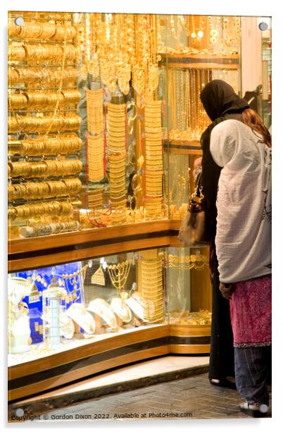 2 ladies shop for gold in the Dubai gold souk Acrylic by Gordon Dixon