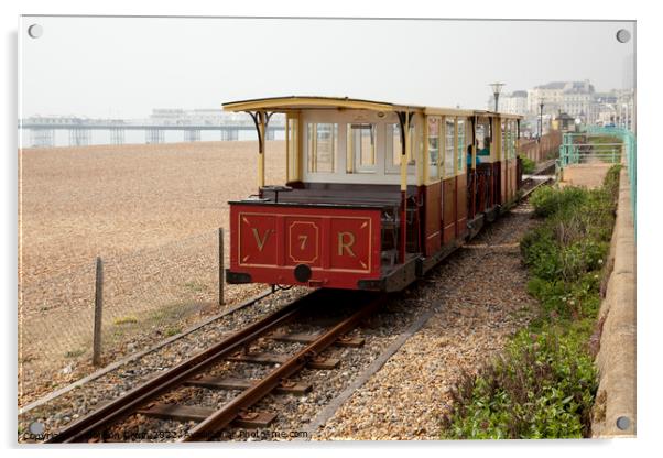 The Volks narrow gauge electric railway on Brighton beach  Acrylic by Gordon Dixon