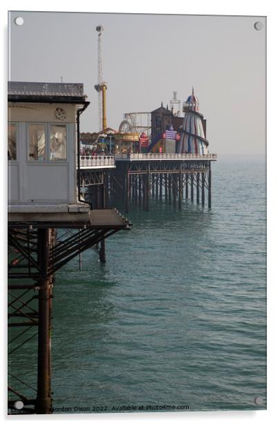 Brighton pier amusements - funfair over the sea Acrylic by Gordon Dixon