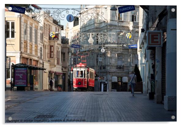 Taksim to Tunel tram in Istiklal Street, Istanbul Acrylic by Gordon Dixon