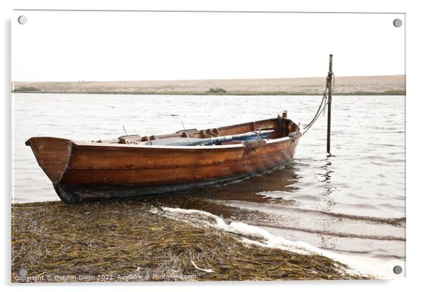Rowing boat moored in Fleet lagoon, Chesil Bank, Dorset Acrylic by Gordon Dixon