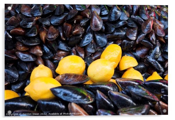 Fresh mussels and lemons for sale - Kocaeli, Turkey Acrylic by Gordon Dixon